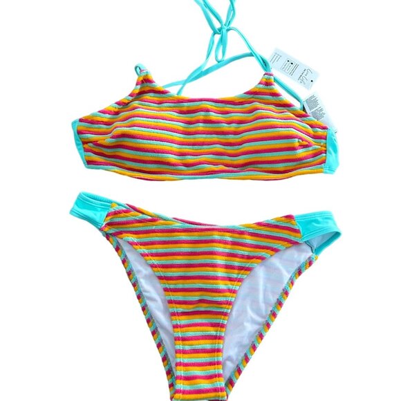 CUPSCHE Terry Multi color Striped Bikini Set Size Medium NEW - Picture 1 of 6